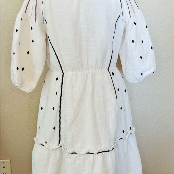 Roolee SALT Women’s Small Embroidered Boho Dress White Puff Sleeve - Picture 5 of 11